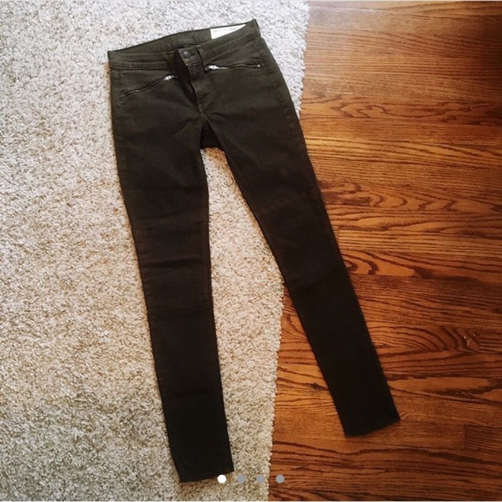 Rag & bone olive green moto skinny jeans